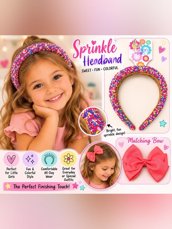 Other - Sprinkle Multi Color Headband & Coral Bow